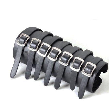Svart Läderarmband med 7 Spännen – Justerbart Biker-/Rockarmband