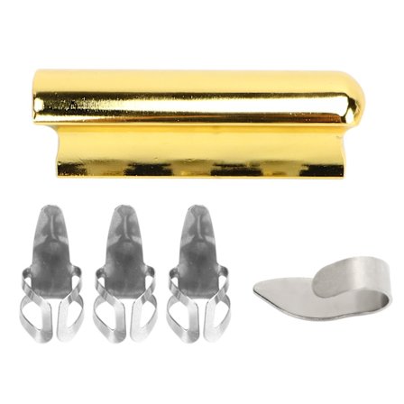 Gitarr Slider med 4 Finger Picks Metall Ukulele Slide Tone Bar Stränginstrument Tillbehör Guld Färg