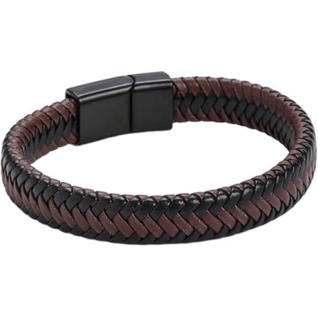 Herre skinnarmbånd med spenne i kuskinn, flerlags flettet skinn