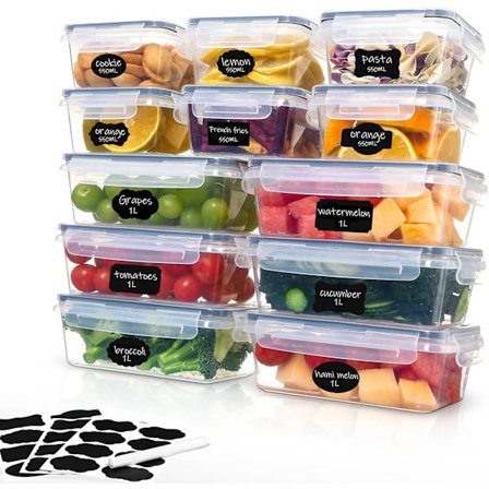 Set med 12 köksförvaringsbehållare, lufttäta matbehållare, BPA-fria plastmatbehållare, 6 x 1L + 6 x 500mL