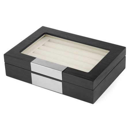 Sort & Sølvtonet Æske til Manchetknapper/Ringe til mænd - Manchetknapæsker