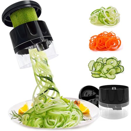 3-i-1 grøntsags spiralskærer - perfekt til at skære zucchini-nudler, gulerødder og agurker. Sort
