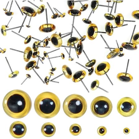 100 kpl Ruskeat lasisilmät -sarjat askarteluun, silmät 3 mm - 12 mm nukkien valmistukseen, neulahuovutukseen ja askarteluun