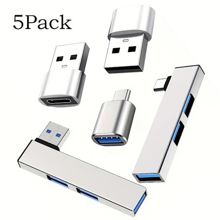 5 monipuolisen USB-sovittimen sarja, muuntaa USB C:n USB A:ksi, sisältää USB 3.0 -keskittimen nopeaa latausta ja OTG-toimintoja varten