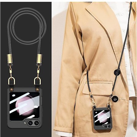 Fodral för Z Flip 6, Slim PC stöttåligt skyddande fodral för Samsung Galaxy Z Flip 6 med avtagbar axelrem för kvinnor