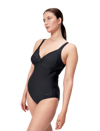 Speedo Solid Cross Knot Swimsuit - Black - 36