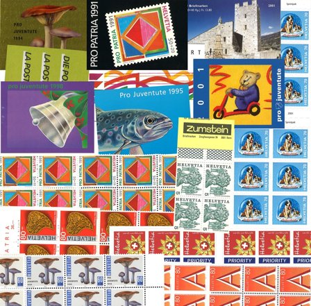 Schweiz - 10 frimærkehæfter og hæftesammentryk 1986-2001 - Postfrisk