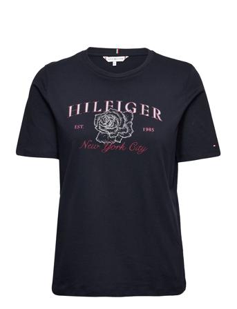 Regular Rose Print C-Nk Top Ss T-shirt Top Navy Tommy Hilfiger