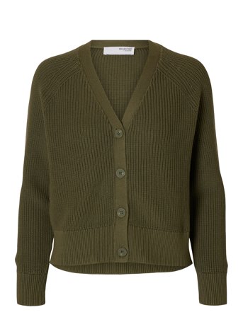 Slfbirla Ls Knit Short Cardigan Khaki Selected