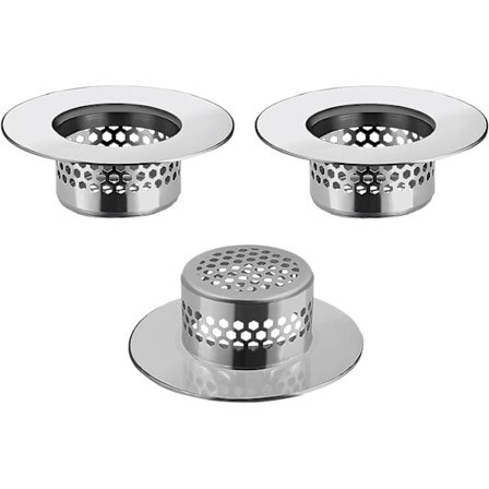 Hårsi til badeværelsesvask (3 stk.), afløbsdæksel til badekar, håndvask, hårsi til vaskeri, nyttevask, RV-vask, rustfrit stålafløbsfilter. Passer til 