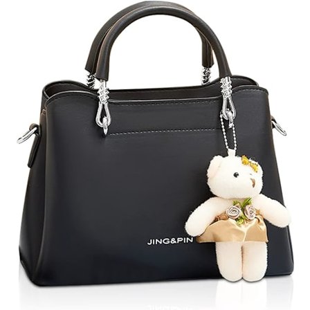 Kvinnor Crossbody Fashion Topphandtag Väskor Dam Axelväskor PU Läder Satchelväska Flickor Messenger Bags Handväska Handväska med björnhänge(svart)