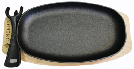 Omberg OMB-K00270 Gjutjärnspanna med träunderlägg, oval, Matlagning & grillar