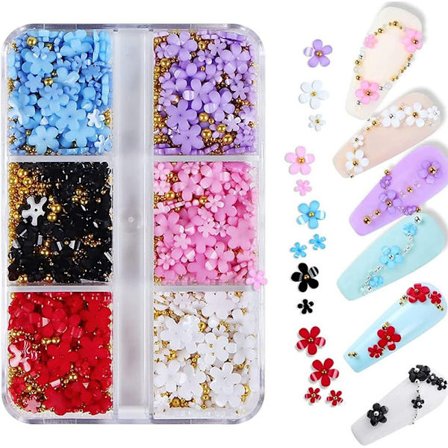 Flower Nail Charms, 3D Flowers Nails Acrylic Flower Nail Art Rhinestones with Gold