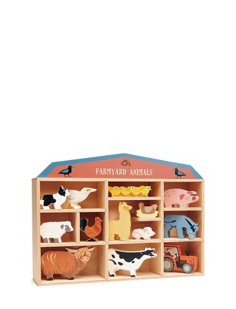 Tender Leaf | Display Shelf With 13 Wooden Animals - Farmyard | ONE SIZE