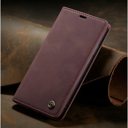 Läderfodral till iPhone 13 pro max |vinröd