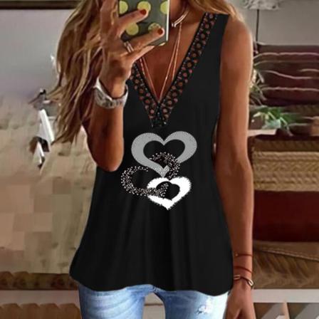 Ärmlösa Linnen För Kvinnor Cat Print T-shirts