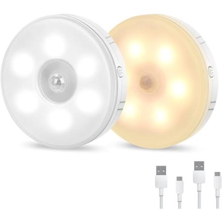 2 stk LED Bevegelsessensor Små Nattlys Trådløs Magnetisk Sug