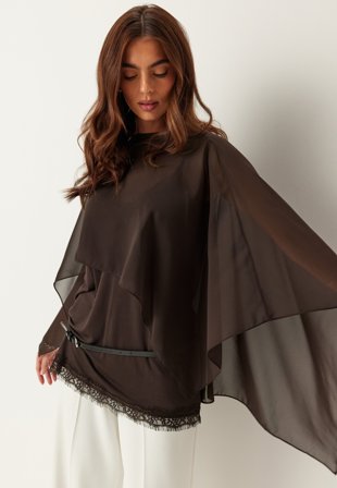 Bubbleroom Occasion - Sheer Chiffon Cape - Brown