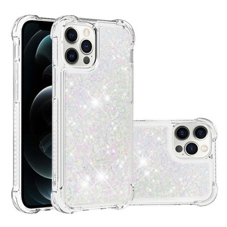 Kompatibel med iPhone 12 Pro Skal Glitter Flytande Transparent Glittrande Glänsande Bling Kristallklart Flytande Flytande Sand Cover Tpu Silikon - Vit