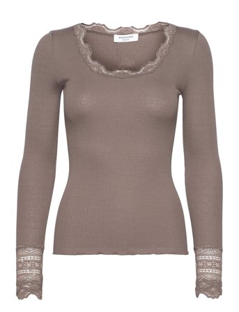Rosemunde Rwbenita Silk Ls O-Neck Lace T-Shir - Grey - L