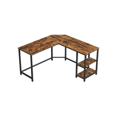Rootz Hjørneskrivebord - L-formet skrivebord med 2 hylder - Industrielt udseende - Computerskrivebord - Kontorbord - Hjørnestudieskrivebord - Hjørnesp