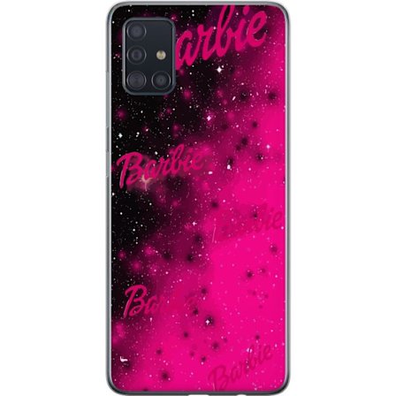 Samsung Galaxy A51 Gjennomsiktig deksel Barbie rosa galakse rosa og svart stjernehimmel med flere Barbie-tekster perfekt for mote popkultur og fargeri