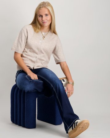 RYVLS Cloé Soft Knit S/S Cardigan Beige Pulls Fille - Kids Brand Store