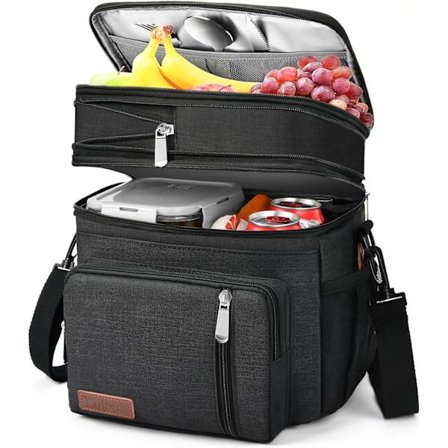 Frokostboks til kvinder/mænd - Isoleret frokostpose - Udvidelig dobbelt køletaske - Genanvendelig frokostboks til voksne med justerbar skulderrem (
