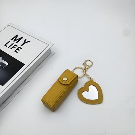 PU læder bærbar lip balm opbevaringsetui nøglering, læbestift opbevaringsetui med mini spejl