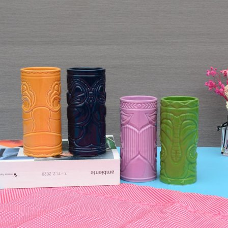 4x Keramik krus - Tiki multifarvet