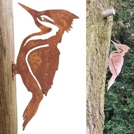 Elegant trädgårdsstake Design Pileated Bird Rostig metall siluett