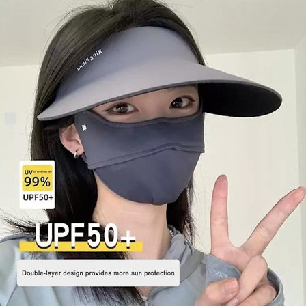 Letvægts solhat til kvinder, maske og hat integreret UV-resistent tophat (hvid)