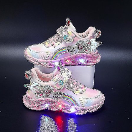 Børns drømmesko - Pige LED sneakers - Elsa Princess Print, lysfunktion, skridsikker til alle årstider.