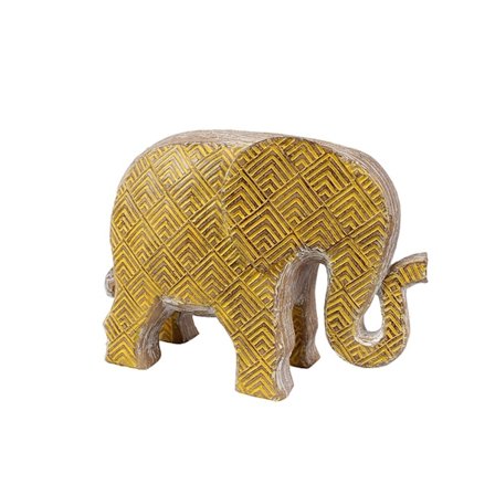 Gul polyresin elefantdekoration, 25x11x18cm
