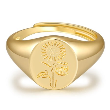 Handgjord blomst signet ring - 18K guldring - minimalistisk