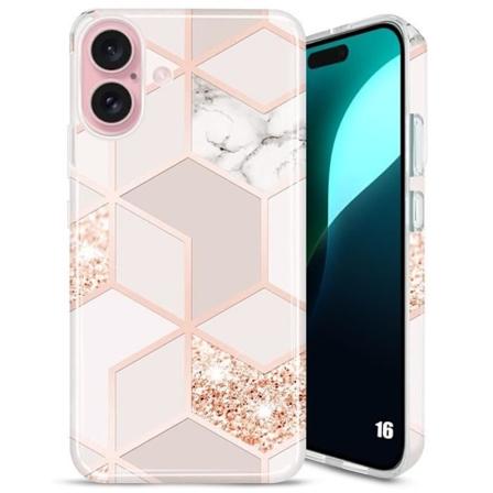 Etui til iPhone 16, stødsikker beskyttelse Ultraslank silikone + PC Modstandsdygtig Anti-ridse Pink