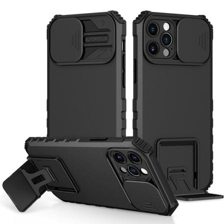 Kickstand-kuori iPhone 15 Pro Max - Kameransuojaus - Musta