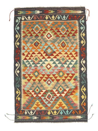 Tessuto A Mano Kilim Afghan Old Style Tappeto 98X155 Di Lana Marrone/Nero Piccolo