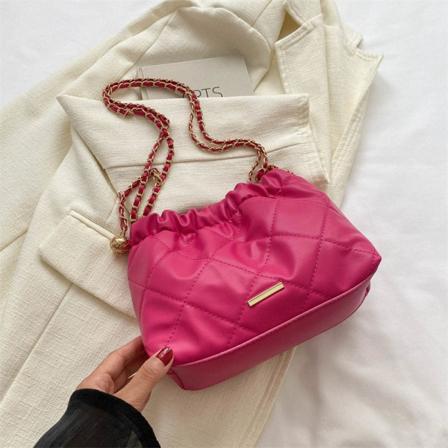 Dam Flickor Axelväska PU Läder Plisserad Pläd Crossbody Bag rose red