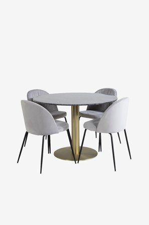 Venture Home - Matgrupp Estelle med 4st matstolar Wrinkles - Svart - Matgrupp 4 personer - Från Homeroom