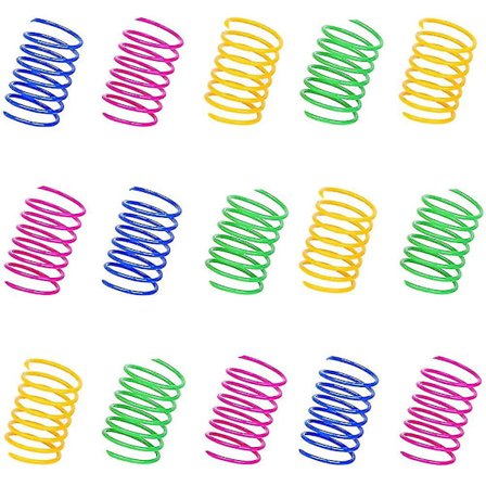 100 stk. Farverige kæledyr brede fjedre kattelegetøj plastik spiralfjedre til kat