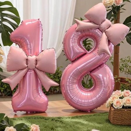 40 tommer 0–9 tallballong rosa med sløyfe, stor folieballong til bursdagsdekorasjon