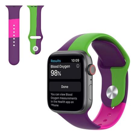 Apple Watch Series 6 / 5 40mm kolmivärinen silikonikellonauha - Violetti / Syaani / Ruusu / Koko: L Multicolor
