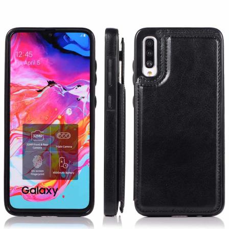 Samsung Galaxy A70 - Elegant Skal med Korthållare Svart