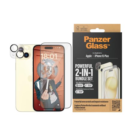 PanzerGlass 2-in-1 Pack iPhone 15 Plus Screen protector Ultra-Wide Fit and Picture Perfect with EasyAligner