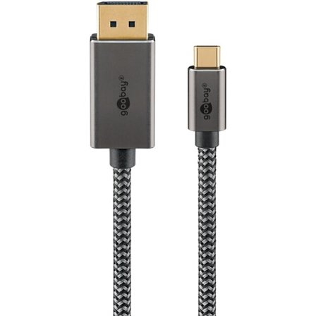USB-C -DisplayPort -kaapeli, 3 m, musta/hopea