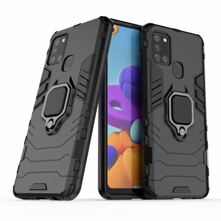 Samsung Galaxy A21s - Hybrid Armor Ring Skal - Svart Black Svart