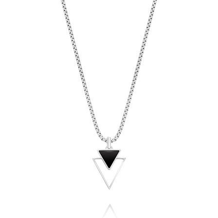 Halsband för män - Premium rostfritt stål halsband för män, icke-anlöpande triangel halsband med svart emaljhänge, Our N