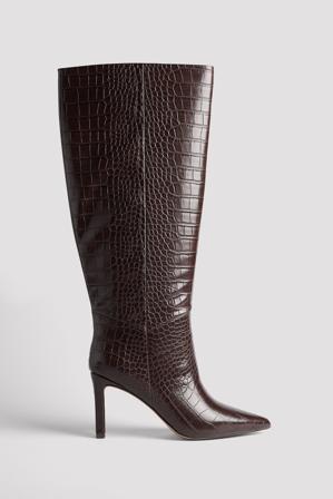 NA-KD Bottes effet croco à bout pointu - Bottes & Bottines - Brun - EU 36