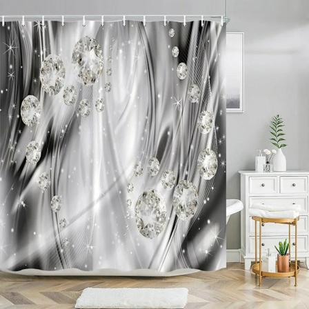 Elegant og fasjonabel fantasipærler og diamanter Bukett 3D-stil dusjforheng med badmatte Sett Hjem baderomsdekor 3621SD -gardin W180xH210cm